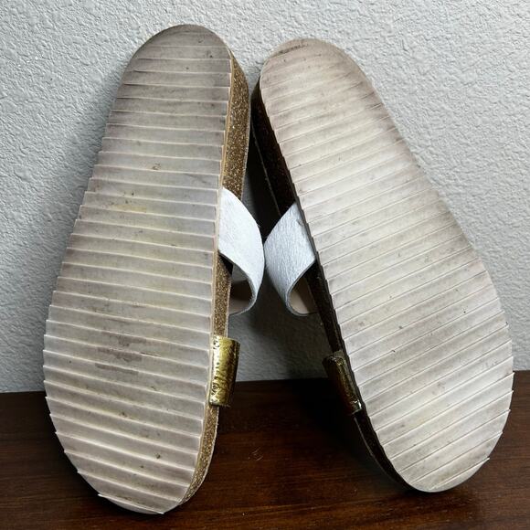 Loeffler Randall Paz Sandal Size 8 White Calf Fur Gold Band Leather Slip On - Picture 7 of 7